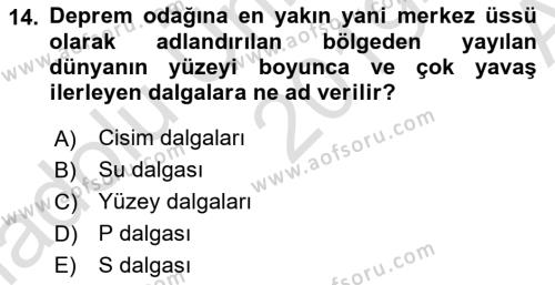 Arama Kurtarma Bilgisi ve Etik Değerler Dersi 2019 - 2020 Yılı (Vize) Ara Sınavı 14. Soru