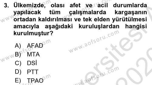 Arama Kurtarma Bilgisi ve Etik Değerler Dersi 2019 - 2020 Yılı (Vize) Ara Sınavı 3. Soru