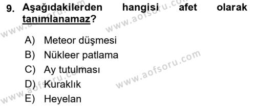 Arama Kurtarma Bilgisi ve Etik Değerler Dersi 2019 - 2020 Yılı (Vize) Ara Sınavı 9. Soru