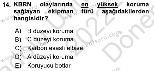 Arama Kurtarma Bilgisi ve Etik Değerler Dersi 2022 - 2023 Yılı (Final) Dönem Sonu Sınavı 14. Soru