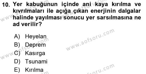 Arama Kurtarma Bilgisi ve Etik Değerler Dersi 2022 - 2023 Yılı Yaz Okulu Sınavı 10. Soru