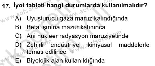 Arama Kurtarma Bilgisi ve Etik Değerler Dersi 2022 - 2023 Yılı Yaz Okulu Sınavı 17. Soru