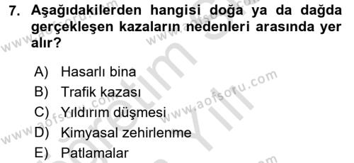 Arama Kurtarma Bilgisi ve Etik Değerler Dersi 2022 - 2023 Yılı Yaz Okulu Sınavı 7. Soru