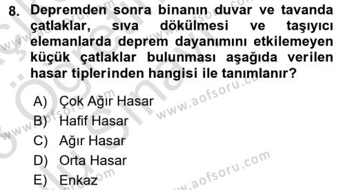 Arama Kurtarma Bilgisi ve Etik Değerler Dersi 2022 - 2023 Yılı Yaz Okulu Sınavı 8. Soru