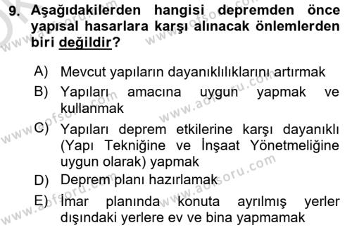 Arama Kurtarma Bilgisi ve Etik Değerler Dersi 2022 - 2023 Yılı Yaz Okulu Sınavı 9. Soru