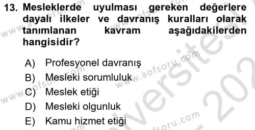 Arama Kurtarma Bilgisi ve Etik Değerler Dersi 2023 - 2024 Yılı (Final) Dönem Sonu Sınavı 13. Soru