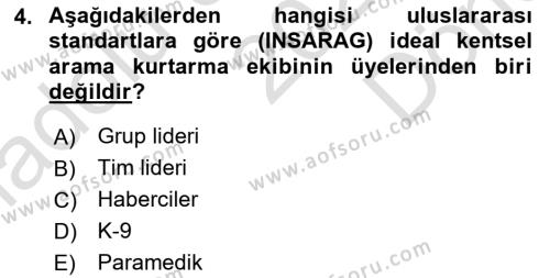 Arama Kurtarma Bilgisi ve Etik Değerler Dersi 2023 - 2024 Yılı (Final) Dönem Sonu Sınavı 4. Soru