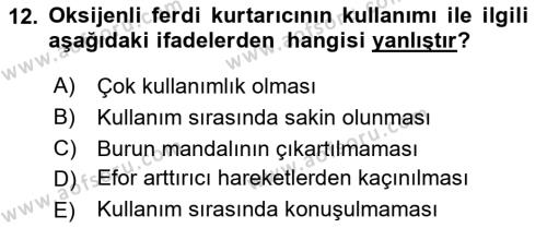 Arama Kurtarma Bilgisi ve Etik Değerler Dersi 2023 - 2024 Yılı Yaz Okulu Sınavı 12. Soru