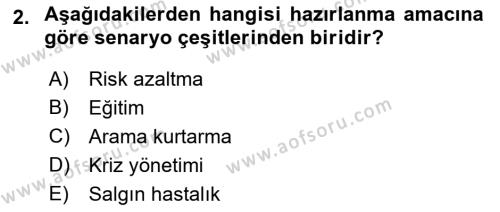 Afet Senaryosu ve Tatbikatlar Dersi 2018 - 2019 Yılı (Vize) Ara Sınavı 2. Soru