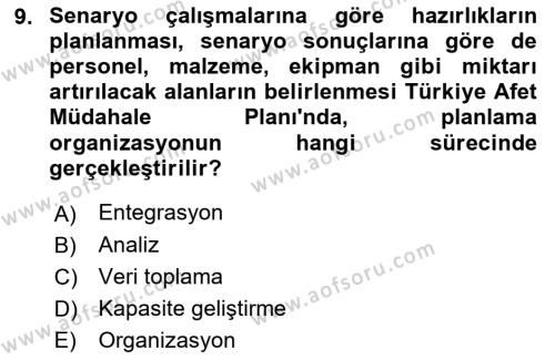 Afet Senaryosu ve Tatbikatlar Dersi 2018 - 2019 Yılı (Vize) Ara Sınavı 9. Soru