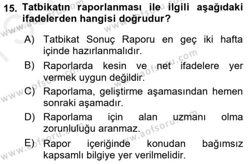 Afet Senaryosu ve Tatbikatlar Dersi 2018 - 2019 Yılı (Final) Dönem Sonu Sınavı 15. Soru