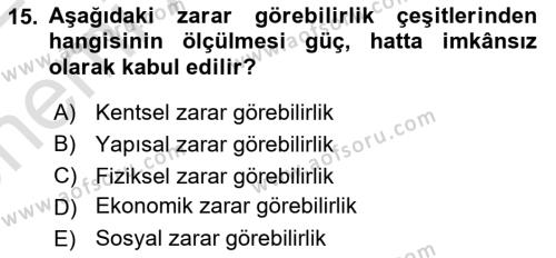 Afet Senaryosu ve Tatbikatlar Dersi 2021 - 2022 Yılı (Vize) Ara Sınavı 15. Soru