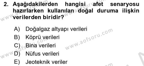 Afet Senaryosu ve Tatbikatlar Dersi 2021 - 2022 Yılı (Vize) Ara Sınavı 2. Soru