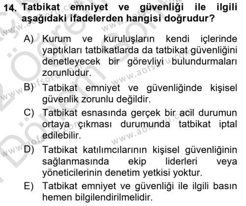 Afet Senaryosu ve Tatbikatlar Dersi 2021 - 2022 Yılı (Final) Dönem Sonu Sınavı 14. Soru