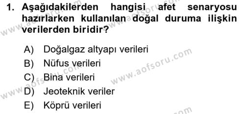 Afet Senaryosu ve Tatbikatlar Dersi 2023 - 2024 Yılı (Final) Dönem Sonu Sınavı 1. Soru