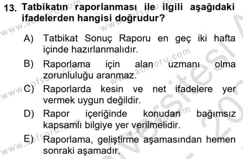 Afet Senaryosu ve Tatbikatlar Dersi 2023 - 2024 Yılı (Final) Dönem Sonu Sınavı 13. Soru