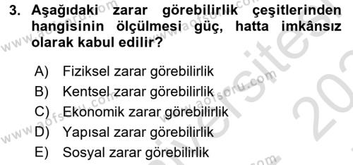 Afet Senaryosu ve Tatbikatlar Dersi 2023 - 2024 Yılı (Final) Dönem Sonu Sınavı 3. Soru