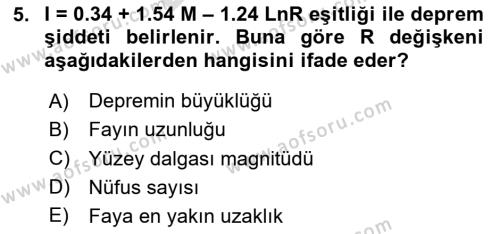 Afet Senaryosu ve Tatbikatlar Dersi 2023 - 2024 Yılı (Final) Dönem Sonu Sınavı 5. Soru