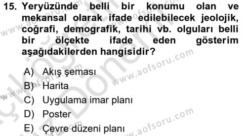 Kent, Planlama ve Afet Risk Yönetimi Dersi 2017 - 2018 Yılı (Vize) Ara Sınavı 15. Soru