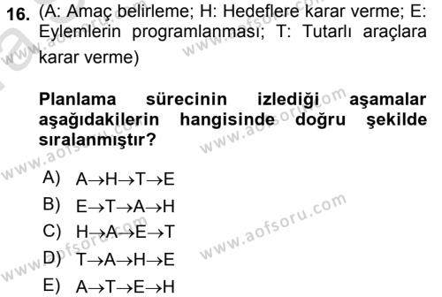 Kent, Planlama ve Afet Risk Yönetimi Dersi 2017 - 2018 Yılı (Vize) Ara Sınavı 16. Soru