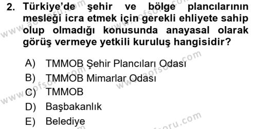 Kent, Planlama ve Afet Risk Yönetimi Dersi 2017 - 2018 Yılı (Vize) Ara Sınavı 2. Soru