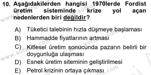 Kent, Planlama ve Afet Risk Yönetimi Dersi 2017 - 2018 Yılı (Final) Dönem Sonu Sınavı 10. Soru