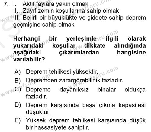 Kent, Planlama ve Afet Risk Yönetimi Dersi 2017 - 2018 Yılı (Final) Dönem Sonu Sınavı 7. Soru