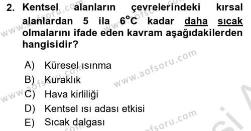 Kent, Planlama ve Afet Risk Yönetimi Dersi 2021 - 2022 Yılı (Final) Dönem Sonu Sınavı 2. Soru