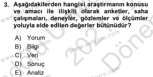 Kent, Planlama ve Afet Risk Yönetimi Dersi 2021 - 2022 Yılı (Final) Dönem Sonu Sınavı 3. Soru