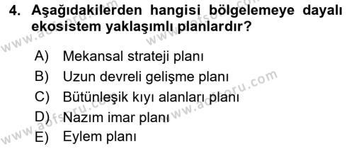 Kent, Planlama ve Afet Risk Yönetimi Dersi 2021 - 2022 Yılı (Final) Dönem Sonu Sınavı 4. Soru