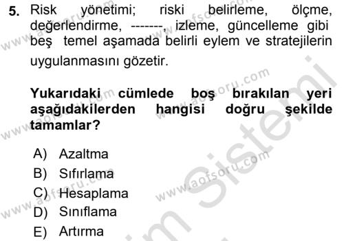 Kent, Planlama ve Afet Risk Yönetimi Dersi 2021 - 2022 Yılı (Final) Dönem Sonu Sınavı 5. Soru