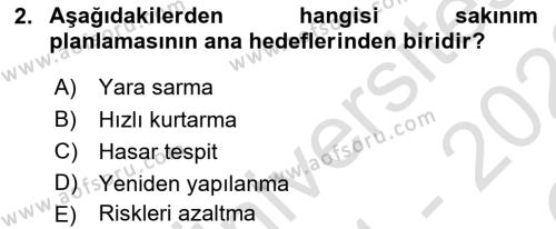 Kent, Planlama ve Afet Risk Yönetimi Dersi 2021 - 2022 Yılı Yaz Okulu Sınavı 2. Soru