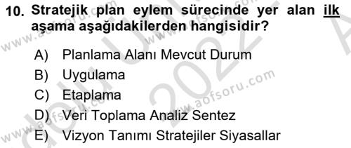 Kent, Planlama ve Afet Risk Yönetimi Dersi 2022 - 2023 Yılı (Vize) Ara Sınavı 10. Soru