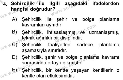 Kent, Planlama ve Afet Risk Yönetimi Dersi 2022 - 2023 Yılı (Vize) Ara Sınavı 4. Soru