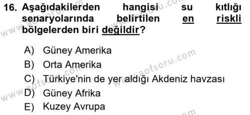 Kent, Planlama ve Afet Risk Yönetimi Dersi 2022 - 2023 Yılı (Final) Dönem Sonu Sınavı 16. Soru