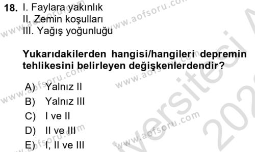 Kent, Planlama ve Afet Risk Yönetimi Dersi 2022 - 2023 Yılı (Final) Dönem Sonu Sınavı 18. Soru