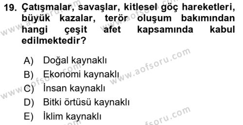 Kent, Planlama ve Afet Risk Yönetimi Dersi 2022 - 2023 Yılı (Final) Dönem Sonu Sınavı 19. Soru