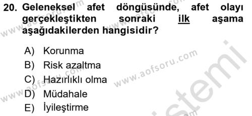 Kent, Planlama ve Afet Risk Yönetimi Dersi 2022 - 2023 Yılı (Final) Dönem Sonu Sınavı 20. Soru