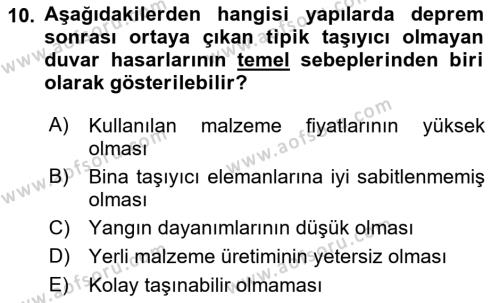 Kent, Planlama ve Afet Risk Yönetimi Dersi 2022 - 2023 Yılı Yaz Okulu Sınavı 10. Soru