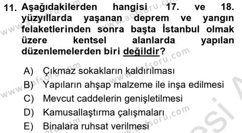 Kent, Planlama ve Afet Risk Yönetimi Dersi 2022 - 2023 Yılı Yaz Okulu Sınavı 11. Soru