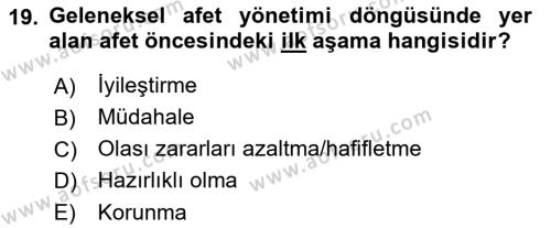 Kent, Planlama ve Afet Risk Yönetimi Dersi 2022 - 2023 Yılı Yaz Okulu Sınavı 19. Soru