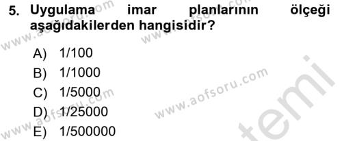 Kent, Planlama ve Afet Risk Yönetimi Dersi 2022 - 2023 Yılı Yaz Okulu Sınavı 5. Soru