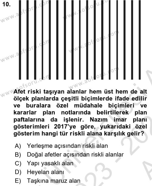 Kent, Planlama ve Afet Risk Yönetimi Dersi 2023 - 2024 Yılı (Vize) Ara Sınavı 10. Soru