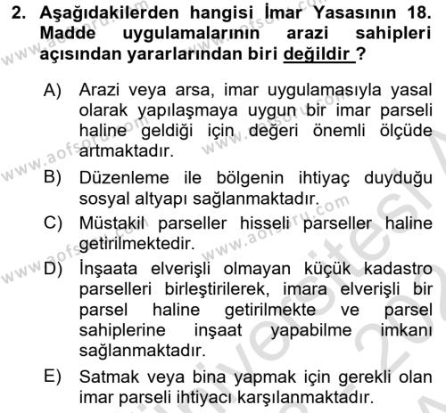 Kent, Planlama ve Afet Risk Yönetimi Dersi 2023 - 2024 Yılı (Vize) Ara Sınavı 2. Soru