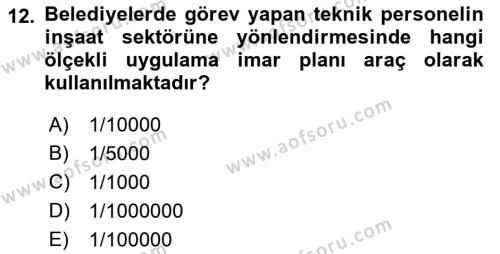 Kent, Planlama ve Afet Risk Yönetimi Dersi 2023 - 2024 Yılı (Final) Dönem Sonu Sınavı 12. Soru