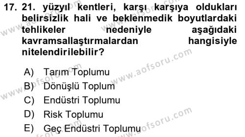 Kent, Planlama ve Afet Risk Yönetimi Dersi 2023 - 2024 Yılı Yaz Okulu Sınavı 17. Soru