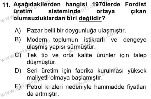 Kent, Planlama ve Afet Risk Yönetimi Dersi 2024 - 2025 Yılı (Vize) Ara Sınavı 11. Soru