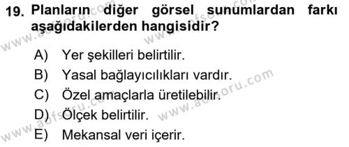 Kent, Planlama ve Afet Risk Yönetimi Dersi 2024 - 2025 Yılı (Vize) Ara Sınavı 19. Soru