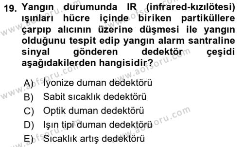 Yangın ve Yangın Güvenliği Dersi 2020 - 2021 Yılı Yaz Okulu Sınavı 19. Soru