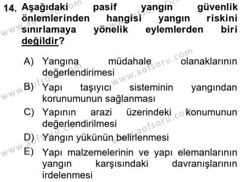 Yangın ve Yangın Güvenliği Dersi 2021 - 2022 Yılı (Vize) Ara Sınavı 14. Soru